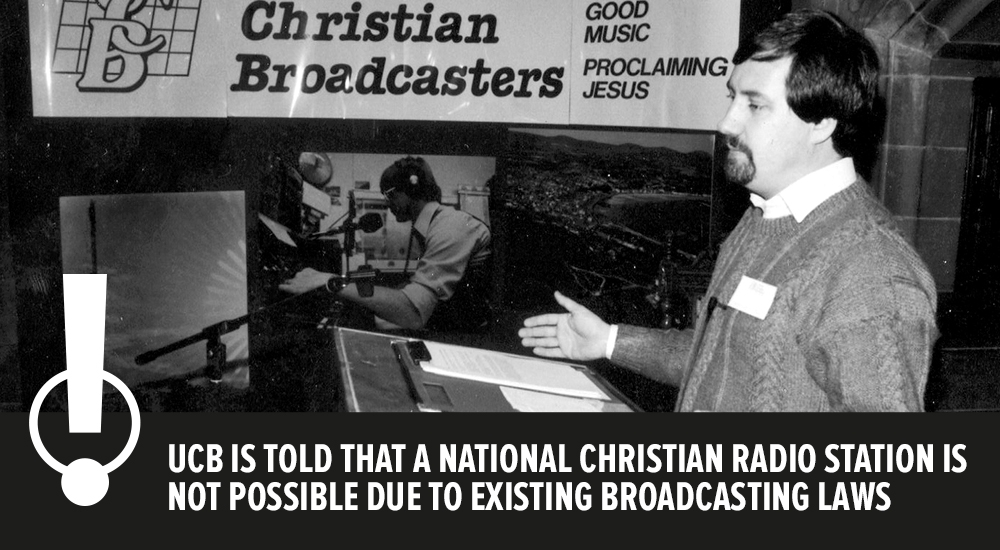 UCB IS TOLD THAT A NATIONAL CHRISTIAN RADIO STATION IS NOT POSSIBLE DUE TO EXISTING BROADCASTING LAWS